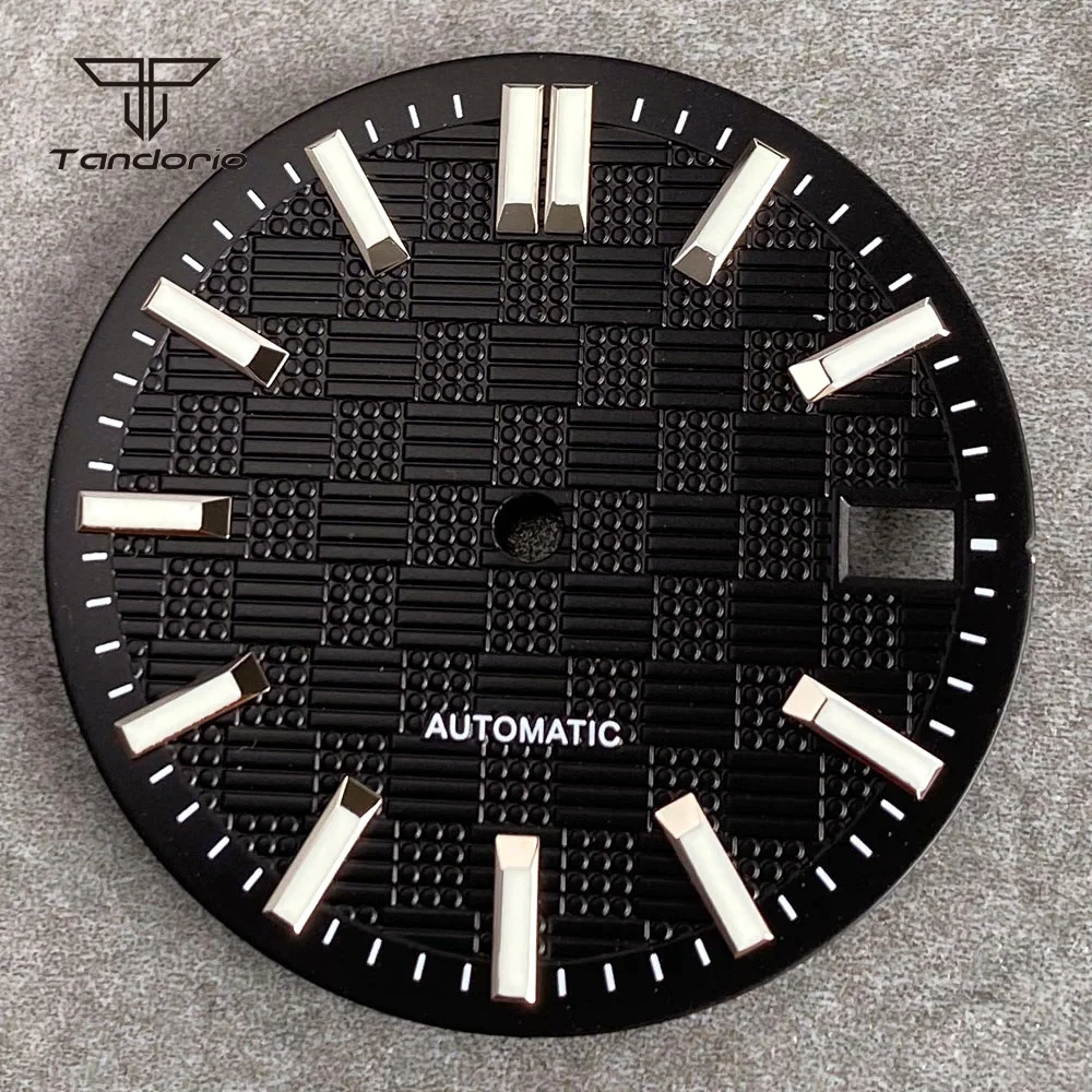 28.5mm NH35 Watch Dial+Hands Set Sterile Texture Grid Face Date Baton Marks Luminous Fit for Engineer Style Wristwatch Parts