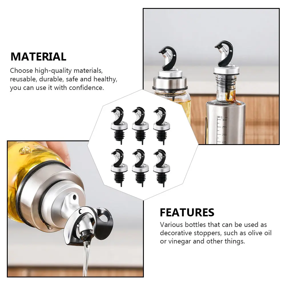 

6pcs Automatic Oil Bottle Cap Pourers Reusable Stoppers Kitchen Accessories Vinegar Dispenser Spout Rubber