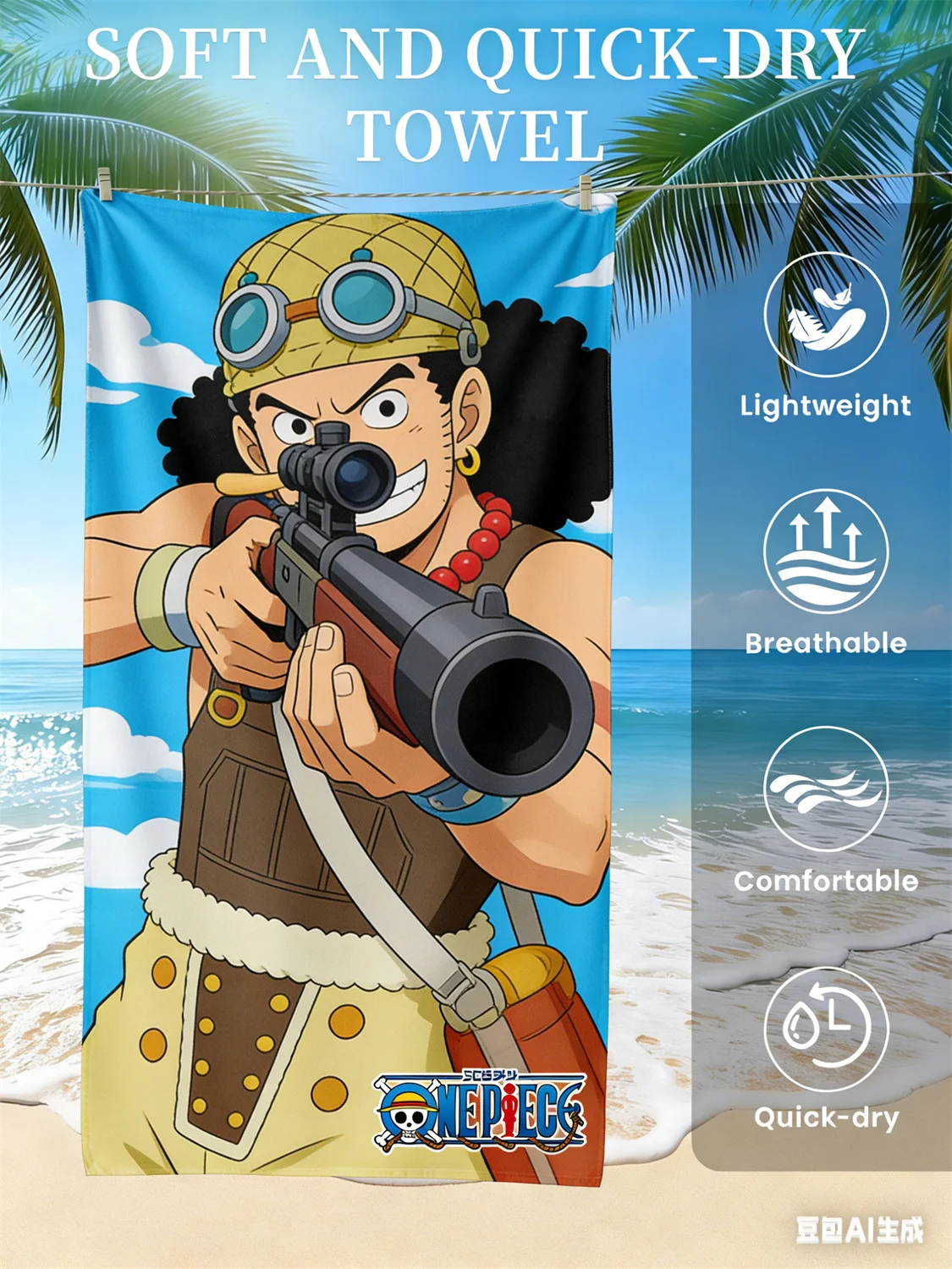 

One Piece Monkey D. Luffy Beach Towel, Anime Fans Exclusive Limited Edition Pirate Themed Bath Towel for Beach, Pool & Bathroom