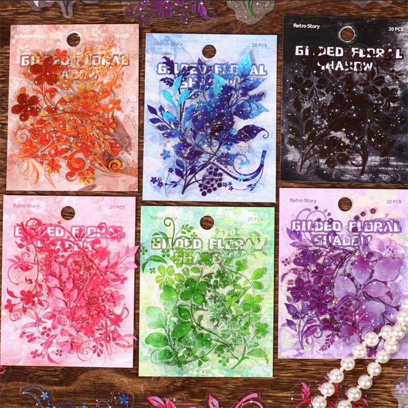 20 pcs Vintage Flower branches leaves PET Stickers pack Decorative Scrapbooking Diary Album hand made junk journal supplies
