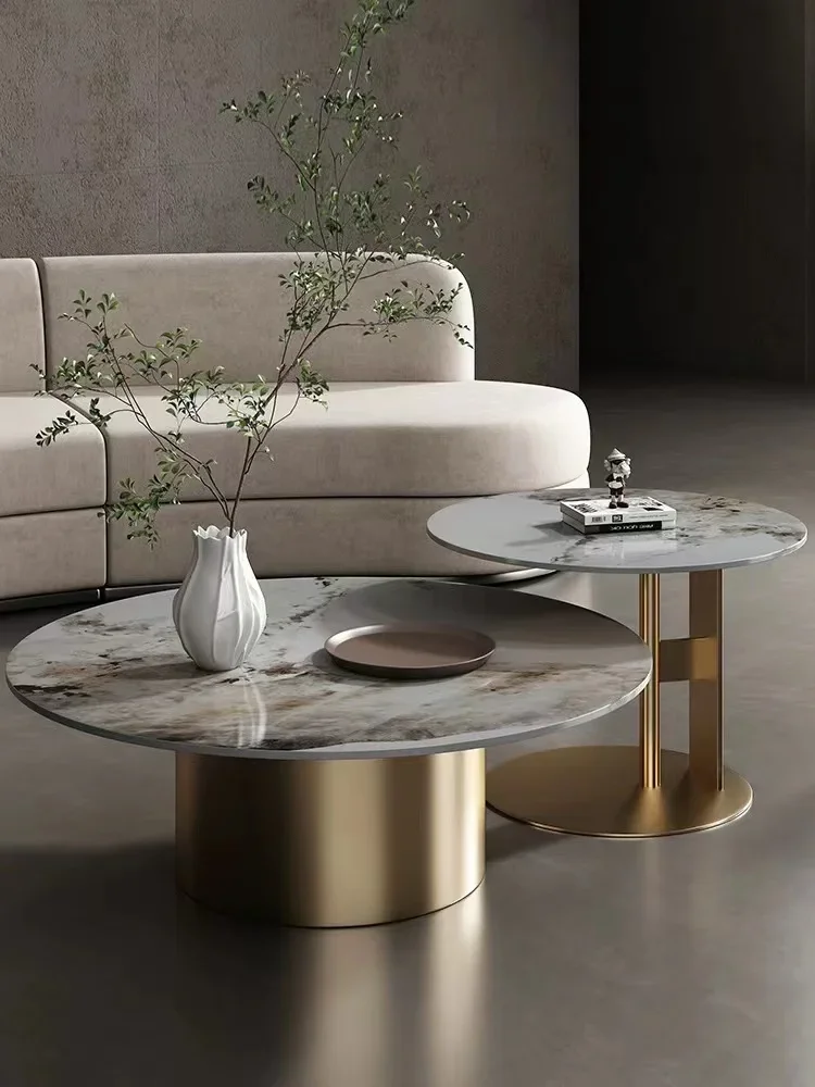 light luxury style, modern circular Pandora rock panel coffee table