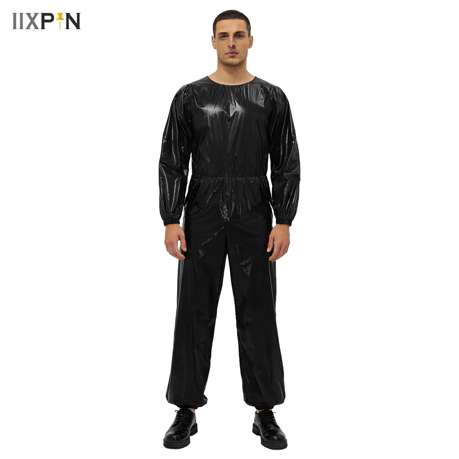 Unisex Adults Sauna Sweat Jumpsuit Waterproof Weight Loss Fitness Workout Unitard Back Zipper Long Sleeve Long Pants Bodysuit
