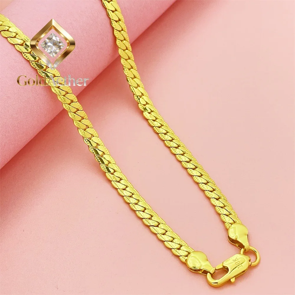 

GoldAether Luxury 24K 9999 Pure Gold real gold Men's Women's Necklace 5MM Flat Snake Necklace Cuba