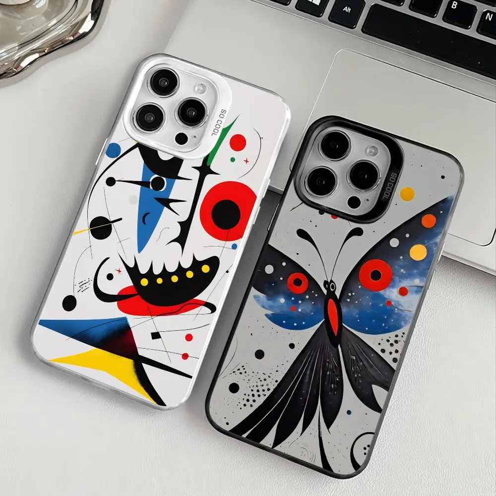 J-Joan m-miro Art Funda de teléfono para iPhone 17 16 15 14 13 12 11 Pro Max negro púrpura mate láser metálico Aurora Funda