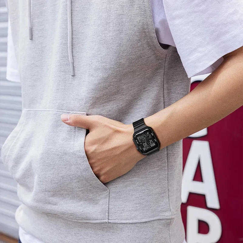 สแควร์นาฬิกาผู้ชายขนาดใหญ่นาฬิกาอิเล็กทรอนิกส์อเนกประสงค์กันน้ําปฏิทินส่องสว่างจอแสดงผล LED นาฬิกานักเรียน