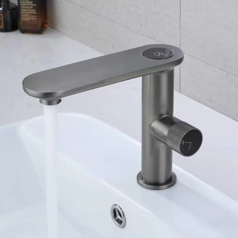

Gray Smart Sensor - Contactless Single Hole Brass Basin Faucet Modern Thermostatic Faucet for Hot and Cold Constant Temperature