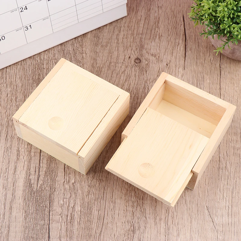 1PC Wooden Box Storage Natural Plain Wood With Lid Multifunction Square Gift Boxes For Home Supply Decoration