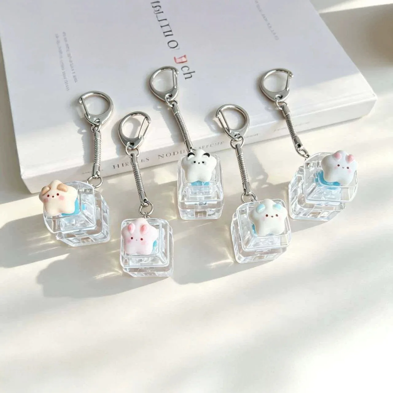 Cute Cartoon Keycap Luminous Decompression Button Keychain Mini LED Five-pointed Star Acrylic Pendant Charms