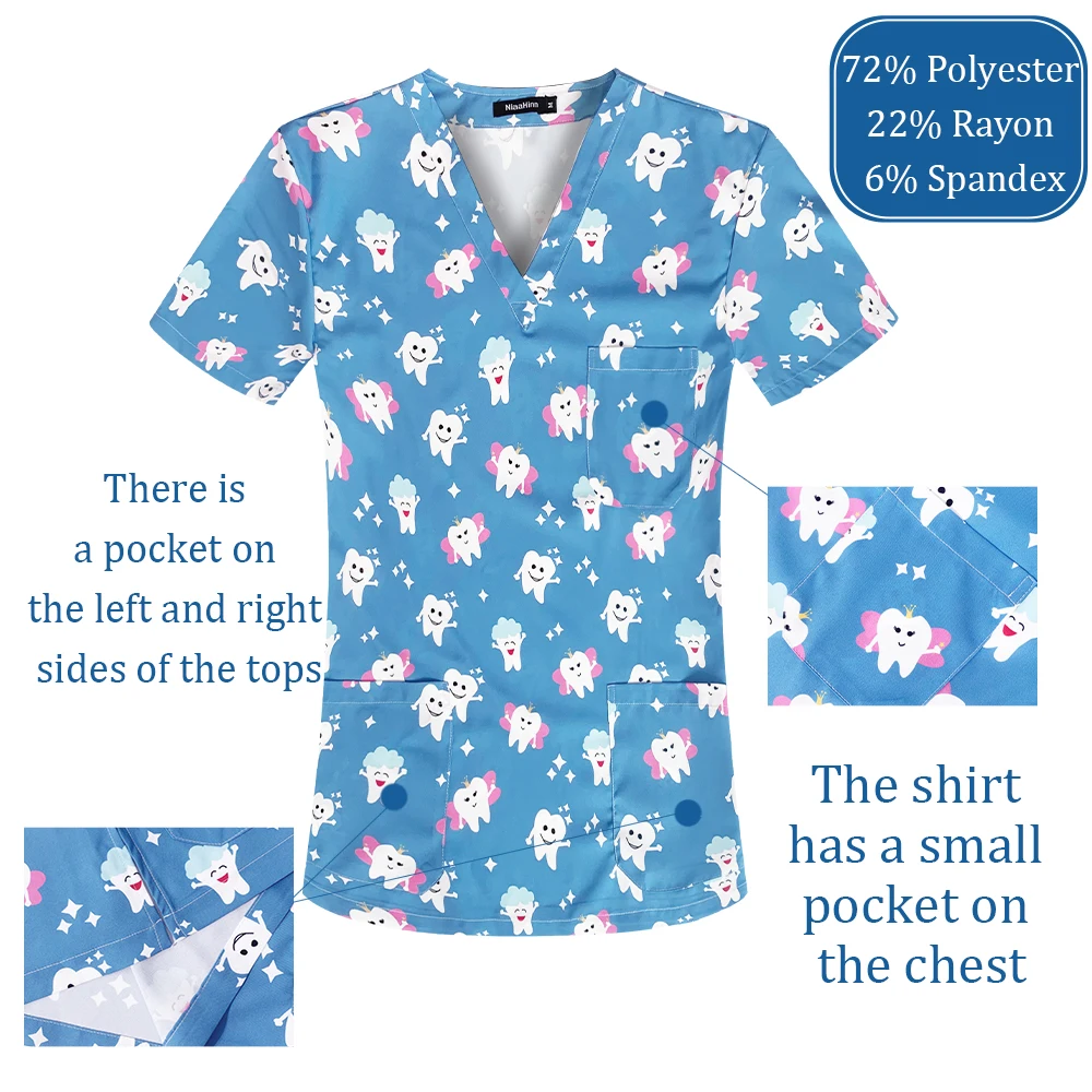 الدعك الطبية قصيرة الأكمام ، بلوزات عامل الصيدلة ، مكتب طبيب الأسنان البيطري المطبوعة الموضة ، اكسسوارات بيع الساخنة