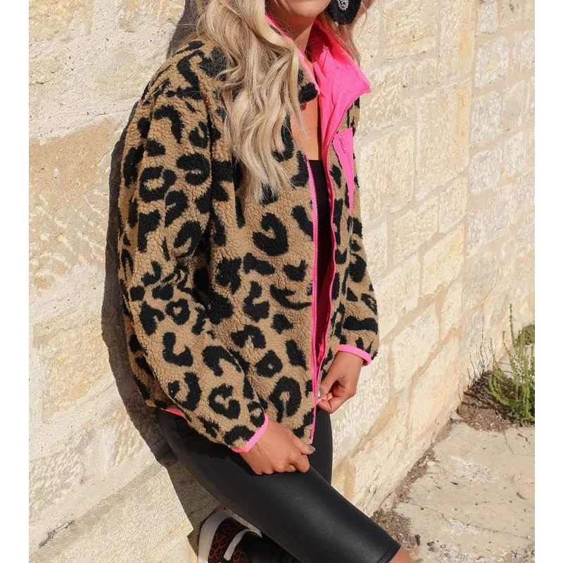 Fashionable and Trendy New Women\'s Autumn and Winter Casual Plush Leopard Print Jacket