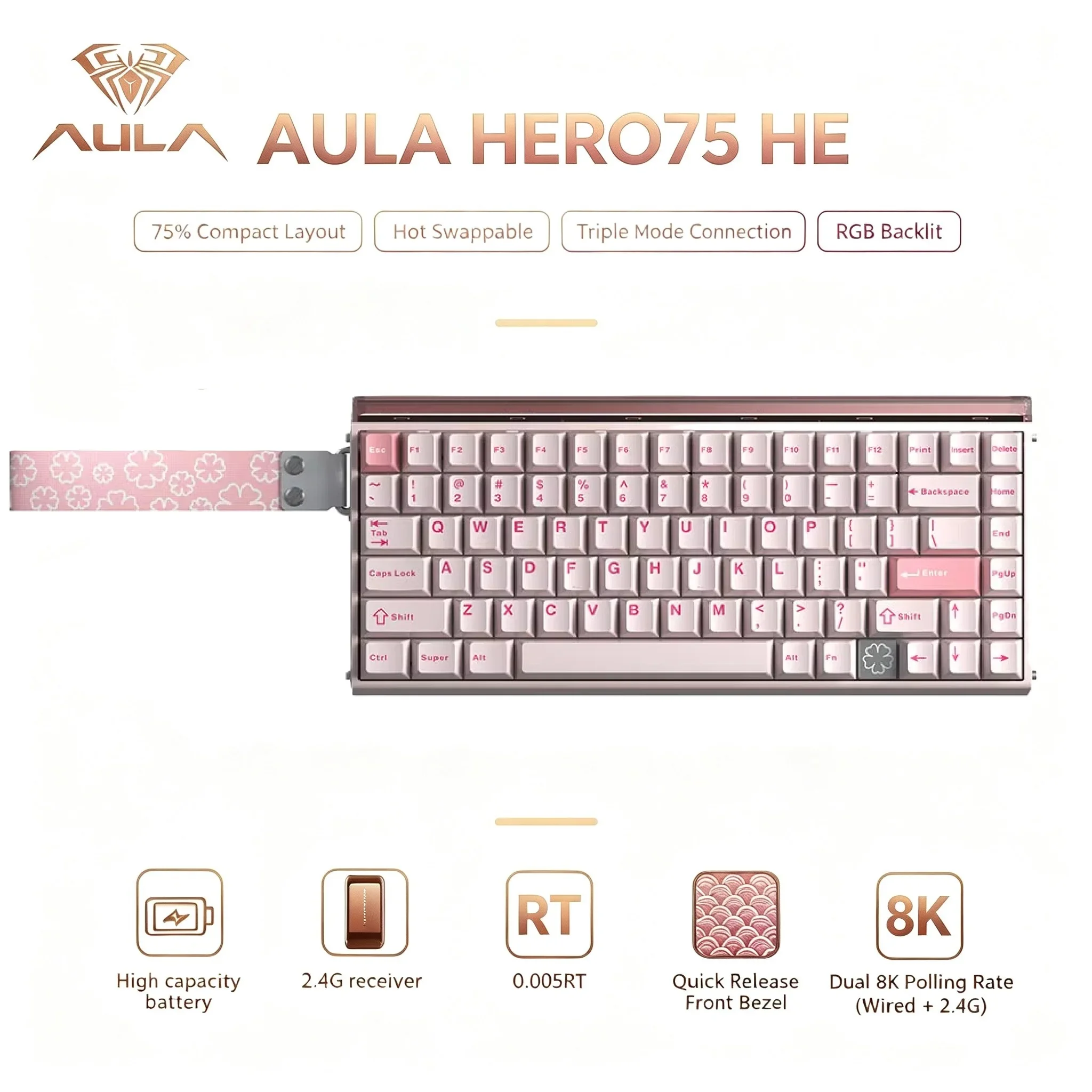 AULA HERO75 HE 75% Magnetic Switch Mechanical Keyboard Tri-mode RGB Gaming Keyboard Rapid Trigger 8KHz Polling Hot Swap Esports