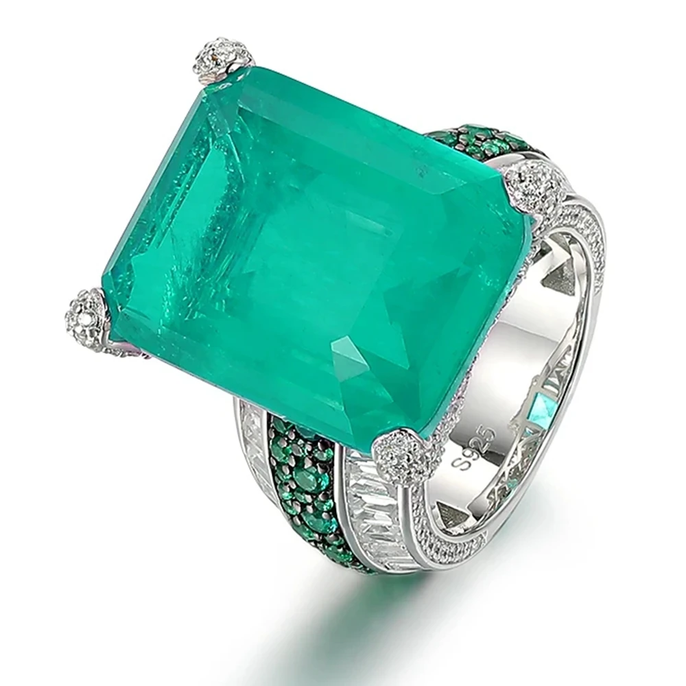 

ARIGAYA High Craft 925 Sterling Silver With Green Zircon Large Created Paraiba Tourmaline Pariba Gemstones Rings Luxury Jewelry