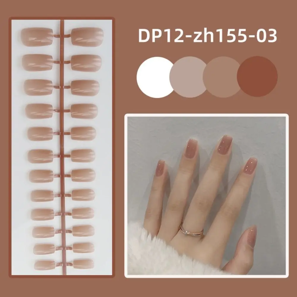 24 قطعة قابلة للفصل بلون الأظافر وهمية يمكن ارتداؤها غطاء كامل متوسط طويل مربع رئيس الأظافر كاذبة مانيكير مشرق الضغط على الأظافر #3