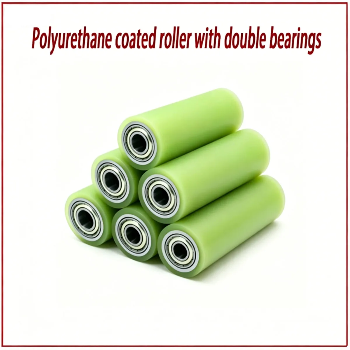 Polyurethane Coated Roller Double Bearing Wear Resistant Rubber Roller Idler Wheel Unpowered Conveyor Automation Pulley