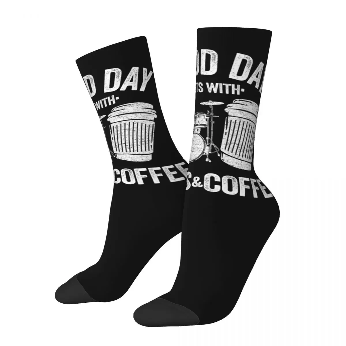 Men's compression Socks A Good Day Starts With Drums And Coffee Retro Harajuku Good Days Start With Coffee Crew Crazy Sock