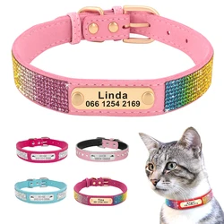 Personalized Cat Collar Bling Rhinestone Small Dog Cats Collars Free Custom Kitten Puppy Nameplate ID Necklace Pet Accessories