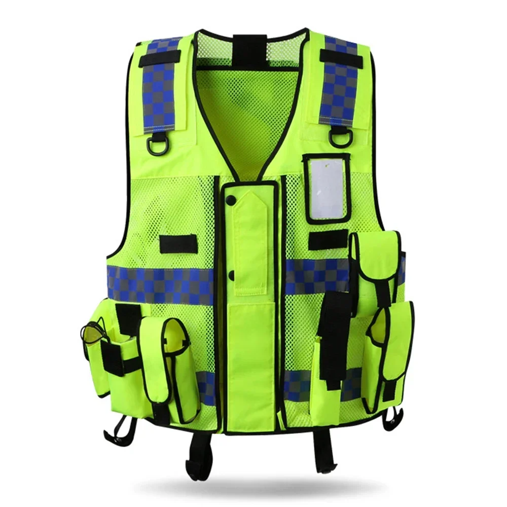 Safety Reflective Mesh Breathable Waistcoat Pockets Zipper Fit Tactical Construction Traffic Police High Visibility Hunting Vest