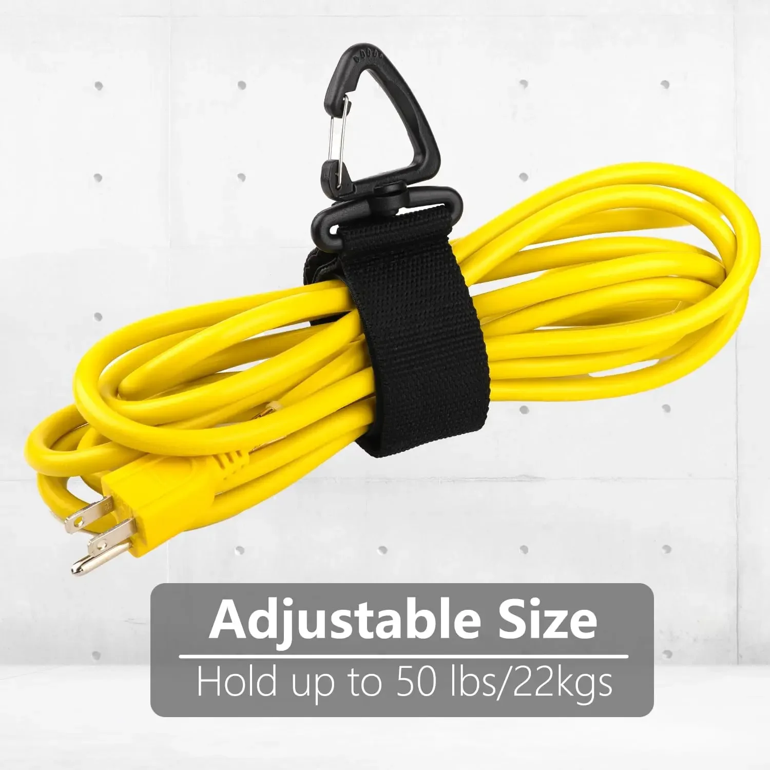 2.5*45cm Black Adjustable Extension Cord Organizer Heavy-Duty 3-Axis Buckle Storage Strap for Workshop Garage Cable Management