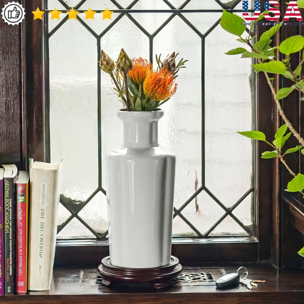 

12 Inch White Porcelain Vase Ming Design Durable Ceramic Flower Decor Home Decoration Gift Idea Wedding Anniversary