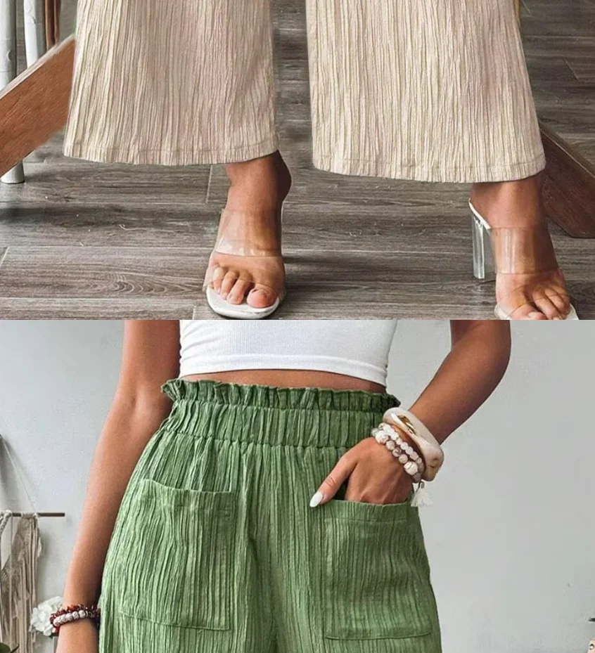 Woman Open Crotch Hidden Zipper Fashion Solid Color Casual Versatile Elastic Pocket Wide-leg Trousers  Loose Crotchless