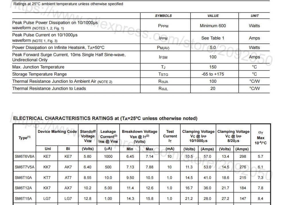 JASNPROSMA 200PCS 750PCS DO214AB SMB SM6T100 SM6T100A SM6T100CA SM6T150 SM6T150A SM6T150CA UNI BI SMD คุณภาพสูงทีวี SM6T
