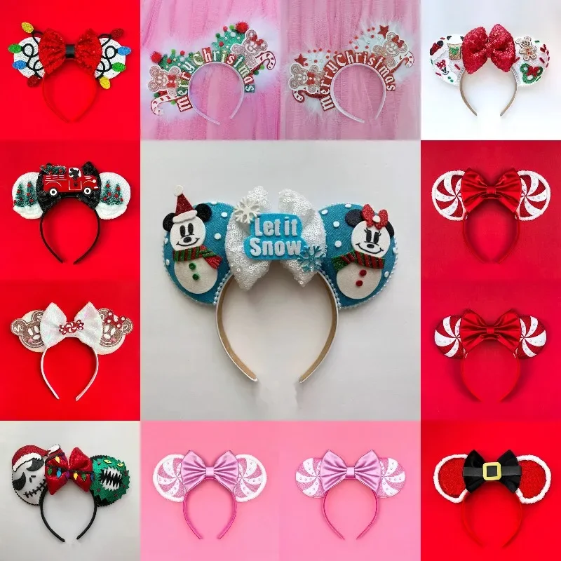 Disney Merry Christmas Hair Bands for Women Mickey Ears Headband Kids Gingerbread Man Hairband Girls Candy Cane Hair Accessories