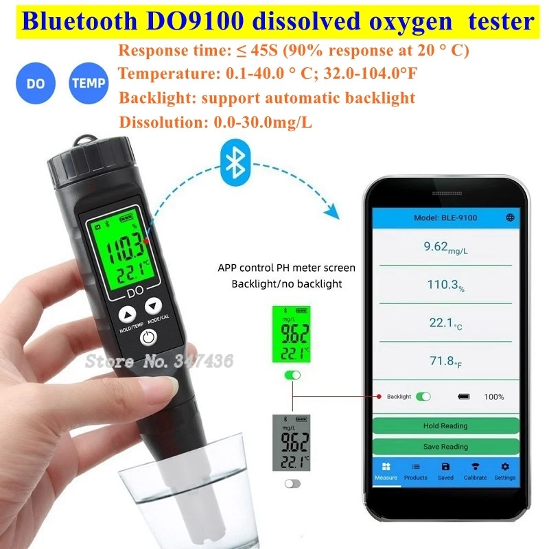 

Portable intelligent Bluetooth DO9100 dissolved oxygen tester 0.0-30.0 aquaculture detection water quality analyzer