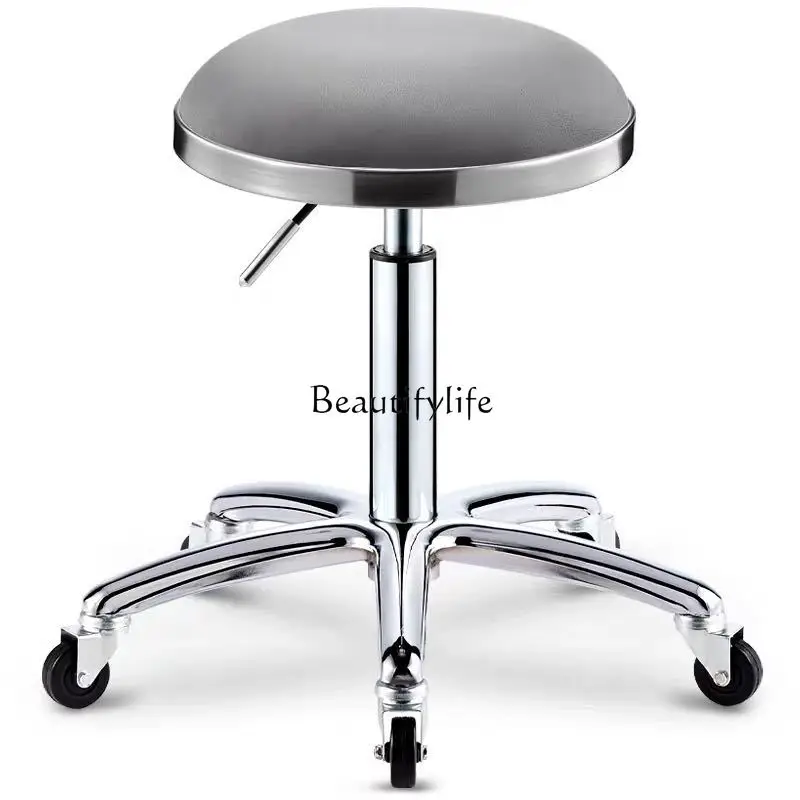 

Stainless Steel Beauty Stool Hair Salon Spinning Lift Barber Shop Big Worker Pulley Hair Cutting Stool