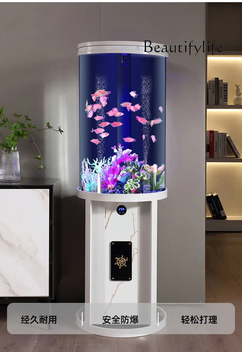 

PW New cylindrical fish tank living room small water-free acrylic bottom filter floor TV cabinet fish tank