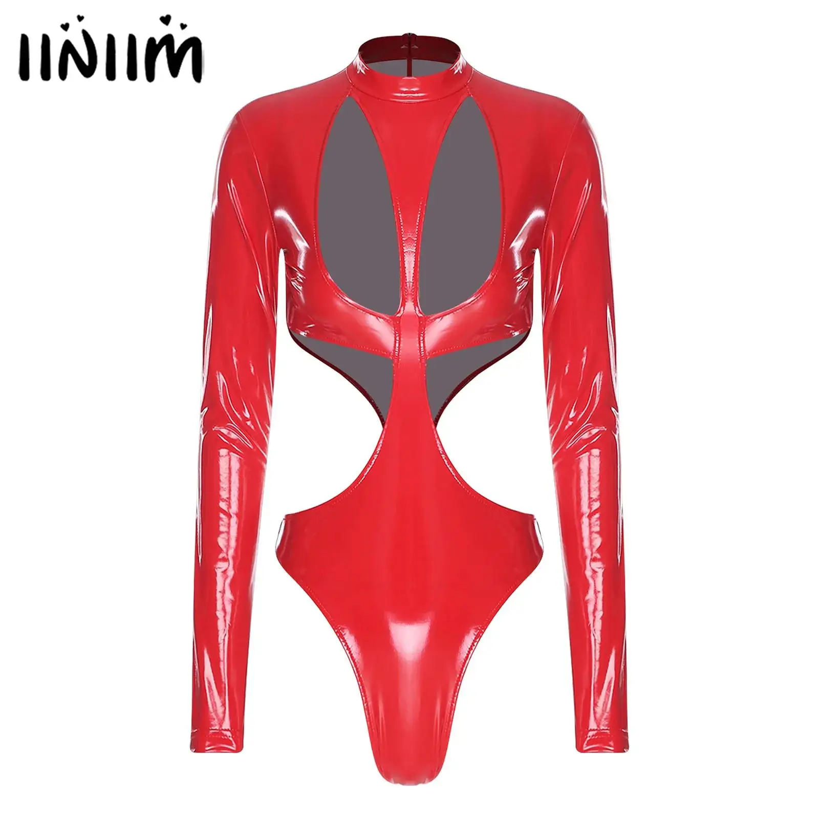 Damen-Dessous, Latex-Ausschnitt, Lackleder, Body, Unterwäsche, Rücken, unsichtbarer Reißverschluss, Trikot, Clubwear, Party, Pole-Dance-Kostüm