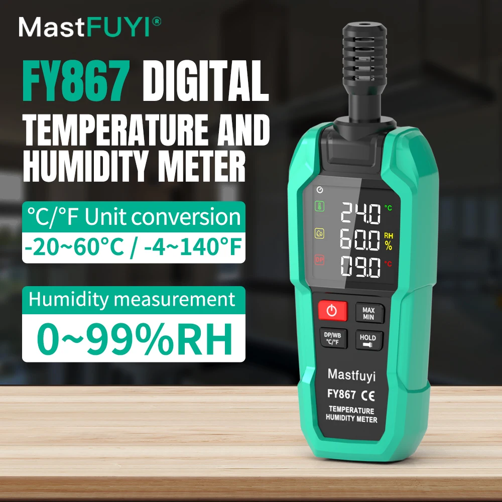 

MASTFUYI FY867 Professional Digital Thermohygrometer​​ ​​Measures Wet-Bulb Temperature, Dew-Point Temperature, Ambient Humidity​