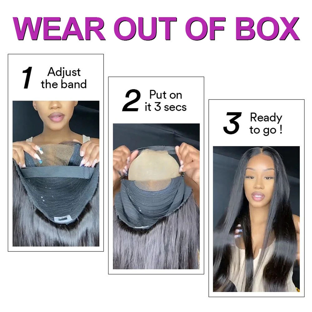 Glueless Perücke 7x5 für Schwarze Frauen 13x6 HD Lace Front Glatt 100% Echthaar 250% Dichte Pre-plucked Versand aus FR Lager – Detail 3