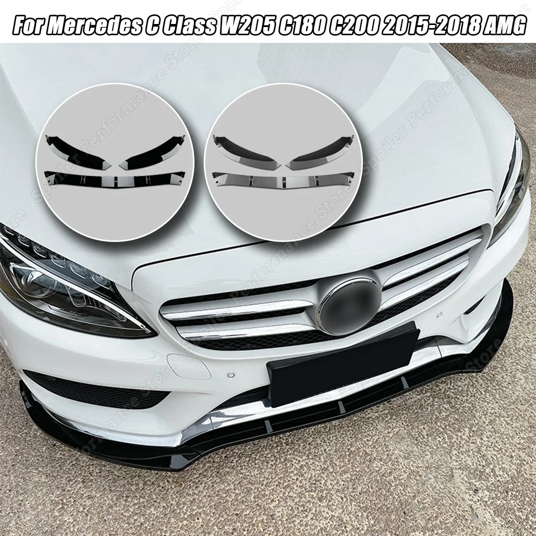 ABS Gloss Black Carbon Look Car Front Bumper Lip Splitter For Mercedes Benz C Class W205 C180 C200 C260 2015-2018 AMG Body Kits