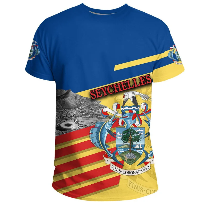 African Seychelles T Shirt For Men Summer 3D Printed Coat Of Arms T-shirt Tops Round Neck Tees Sports Fitness Short Sleeves