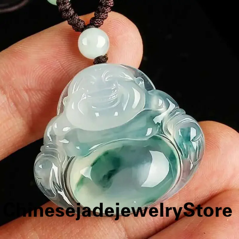 

Real Burma Jadeite Buddha Pendant Feng Shui Charm Necklace Men Women Myanmar Emerald Jades Stone Buddha Statue Lucky Amulet Gift