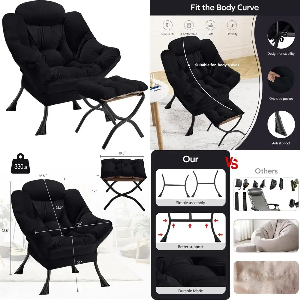 

Modern Large Lounge Chair with Folding Ottoman, Contemporary Upholstered Sofa for Leisure and Comfort