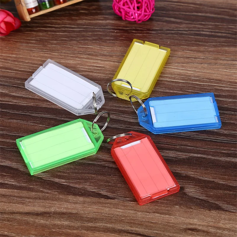 10pcs Multi-Color Plastic Keychain Blank Key Ring DIY Name Tags For Baggage Paper Insert Luggage Tags Key Chain Accessories