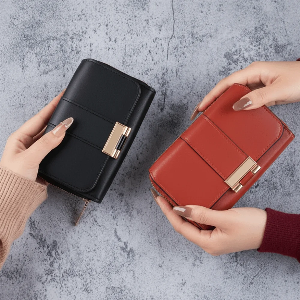 Purse PU Leather Short Wallet Foldable Multifunctional Three Fold Wallet Large Capacity Zipper Women Card Holder Women