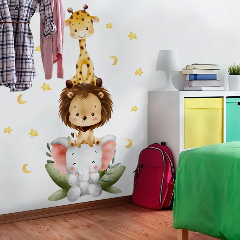 Stacking Animals Wall Decals Self Adhesive Removable Cute Cartoon Design for Kids Bedroom Nursery Playroom Easy Application