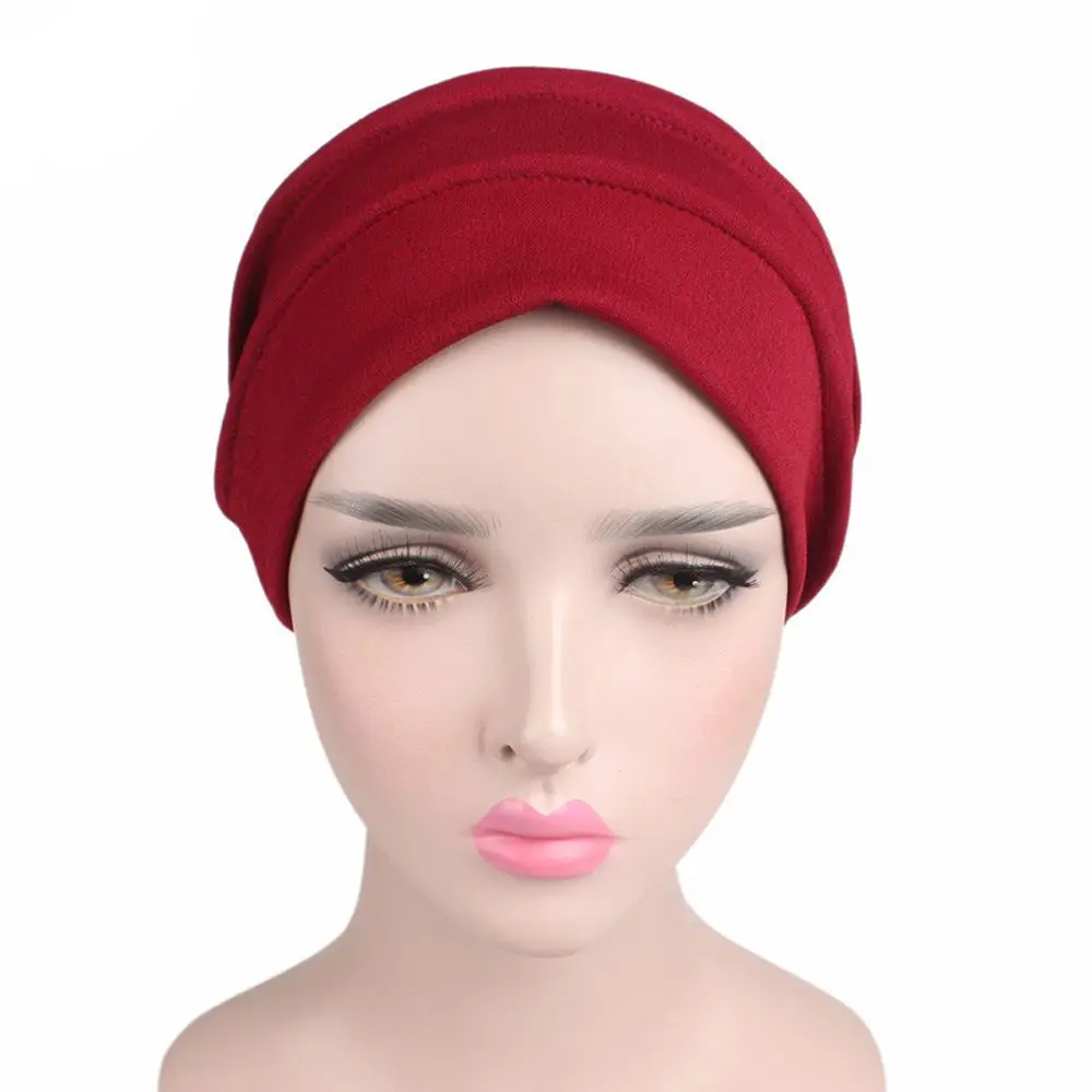 1 pçs elástico toucas de dormir moda lenço cor sólida turbante gorro feminino cabeça envoltório muçulmano hijabs quimioterapia boné