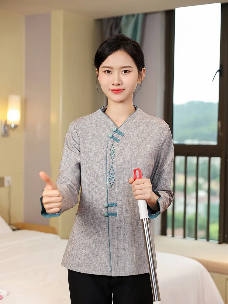 

Cleaning Uniform Long Sleeve Autumn Winter Hotel Guest Room Property Cleaning Staff Workwear Waiter Cleaner Set