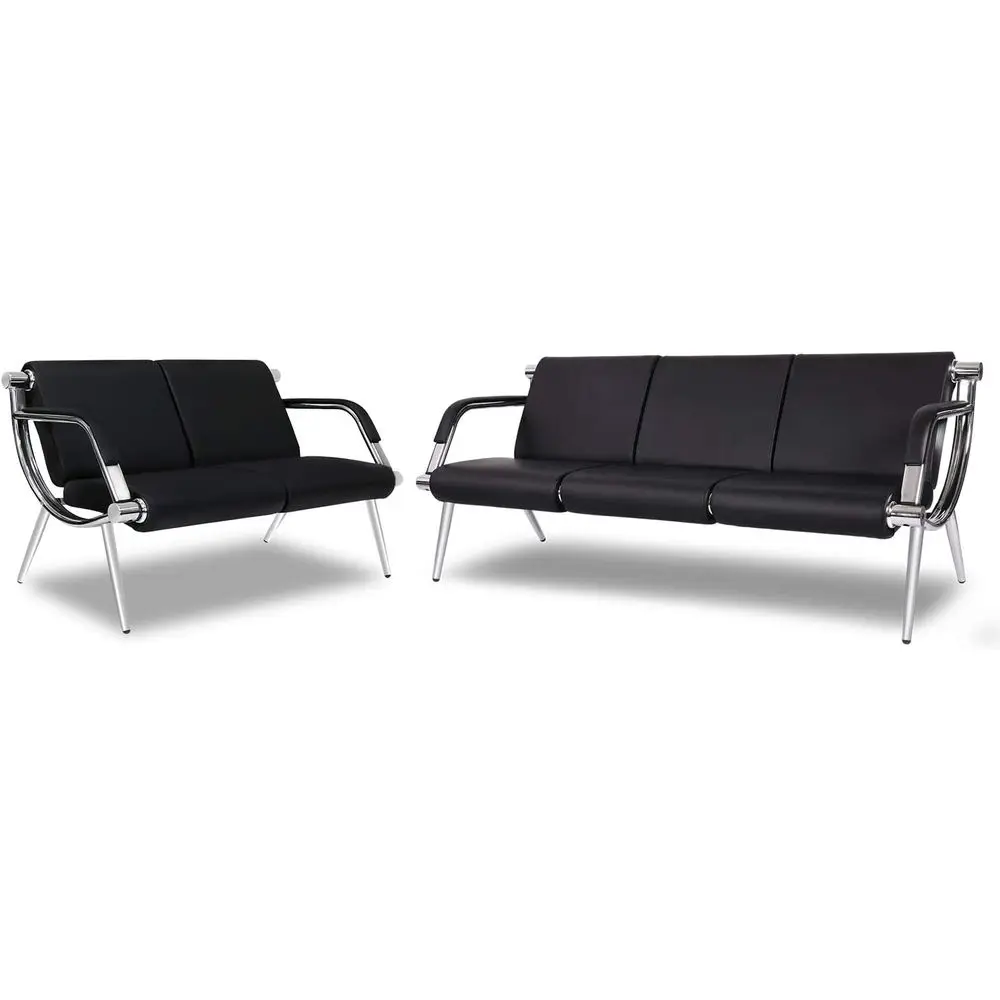 

Pair of Waiting Room Chairs for Office, Reception, Airport, School, Hospital, Barber Shop, Market with Black Leather