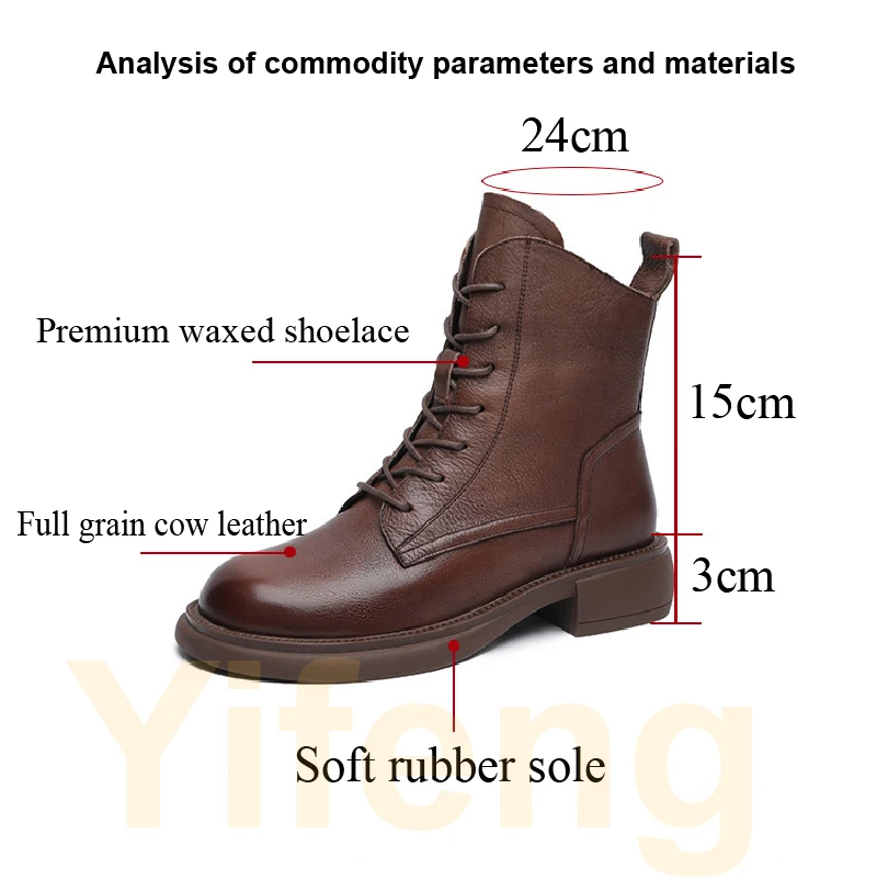 ManBritish Style Middle Boots Full Grain Cow Leather Women Cross Strap Side Zipper Flat Bottom Fashionable Thin Soft Comfortable
