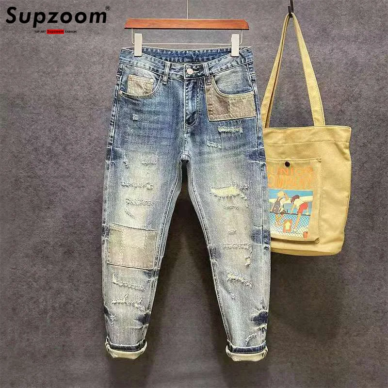 

Supzoom New Arrival Top Fashion Cross Vintage Autumn And Winter Casual Design Loose Straight Embroidery Denim Men Jeans