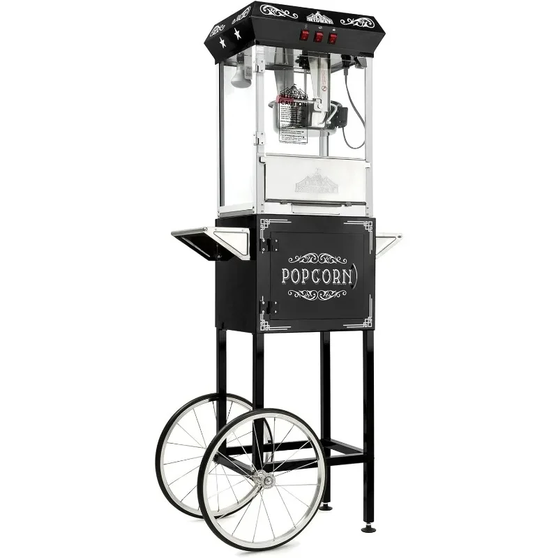 Olde Midway Vintage Style Popcorn Machine Maker Popper with Cart and 8-Ounce Kettle - Black