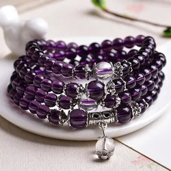 108 Rosary Bracelet Crystal Stone For Women'S Necklace Bracelet Imitation Amethyst Obsidian Stone Ethnic  Buddhis Prayer Jewelry