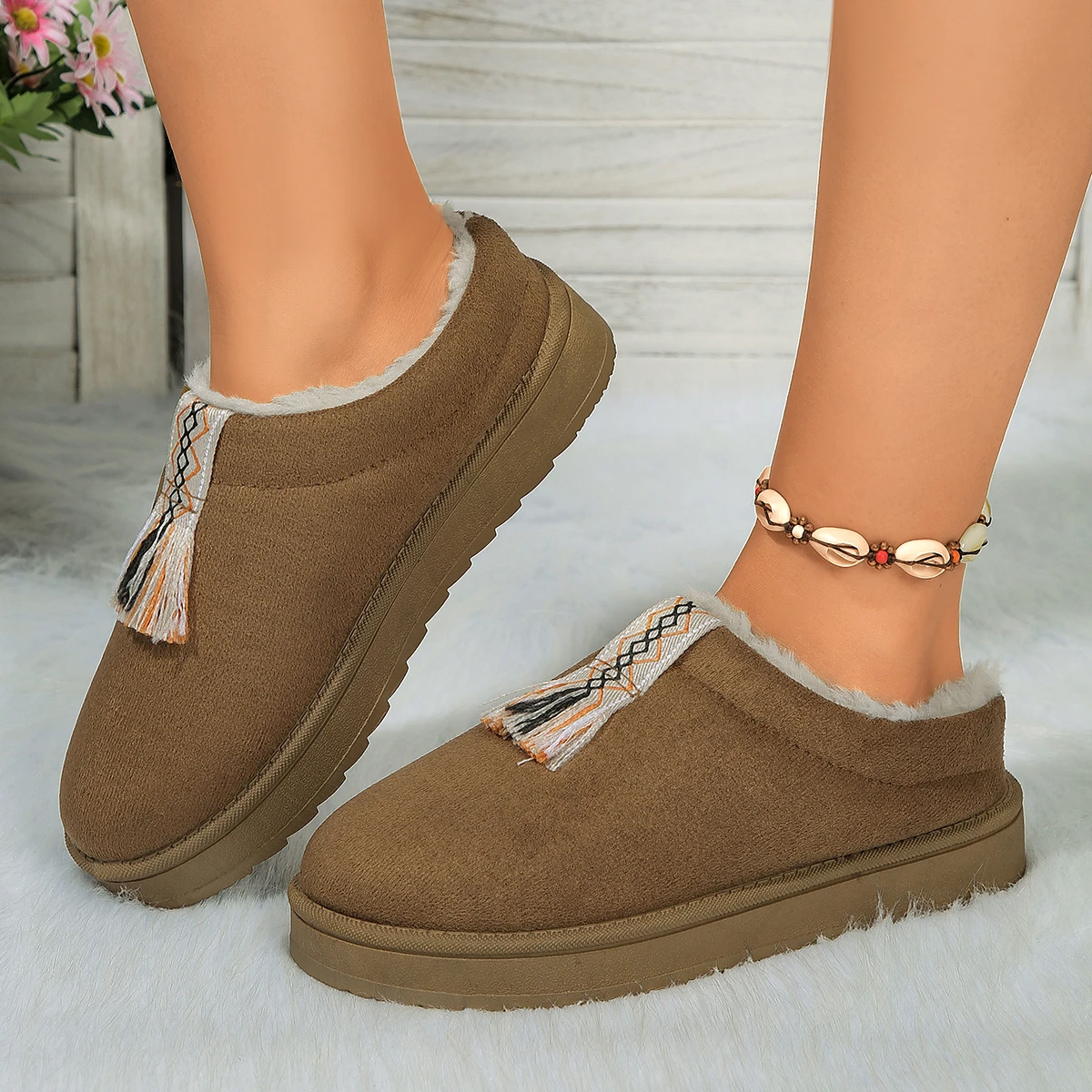 Uggs women wear chunky, high-rise wool shoes autumn and winter new fur-and-wool Baotou half-slippers