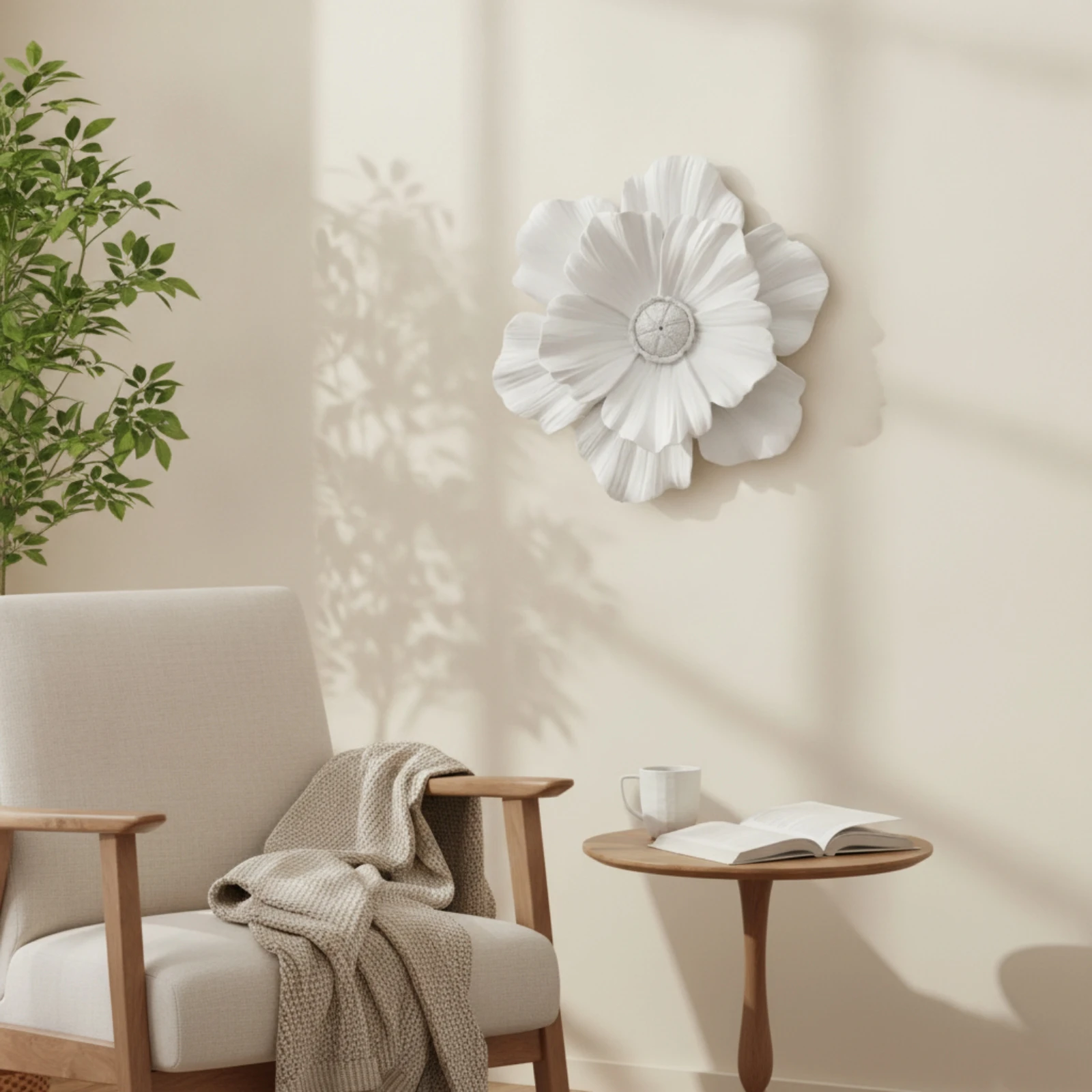Flower Wall Decor Textured Resin Flower Plaque Floral Wall Accent Layered Easy to Hang for Living Room, Entryway