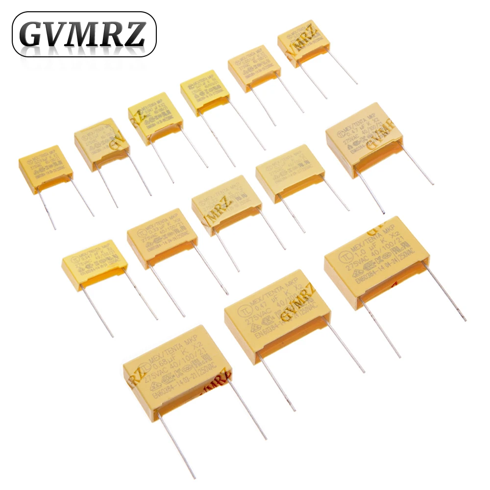 275VAC Safety Film Capacitor Assorted Values 0.001uF–2.2uF Multiple Lead Spacing for Electronics