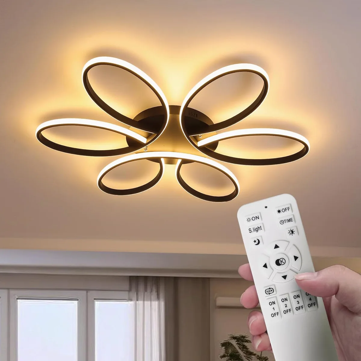 Nordic LED Living Room Bedroom Ceiling Light Simple Modern Household Six Petal Flower Shaped Creative Aluminum Body Lighting